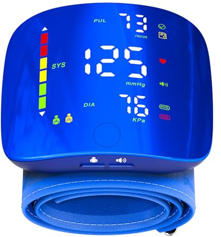 Wrist Blood Pressure Monitor, Rechargeable Blood Pressure Cuff with Large LED Screen - 2 * 99 Sets of Memory, One-Button Turn On/Off Voice & Switch User