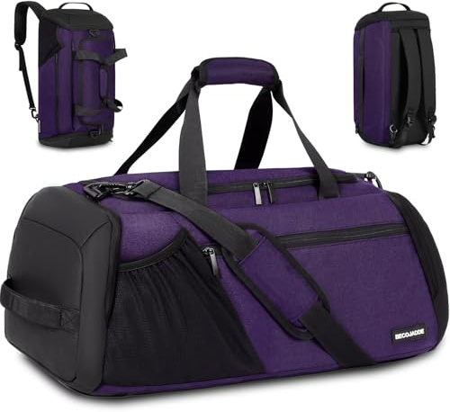 Sporttasche Herren 40L Groß Sporttaschen Reiserucksack Mehrere Taschen Rucksack mit Schuhfach Nassfach Wasserdicht für Schulter und Hand Trainingstaschen Weekender Tasche Sports Bags Lila
