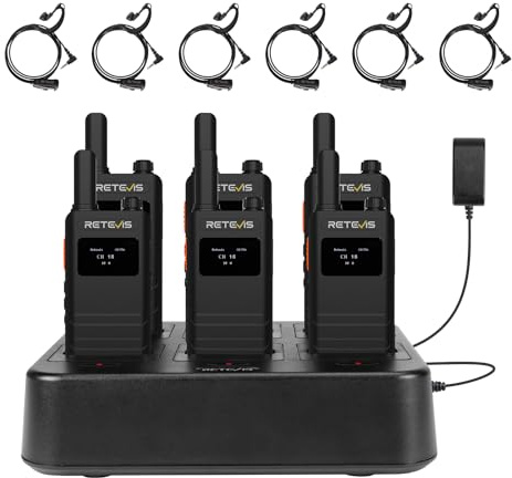 Retevis B63S Walkie Talkie, Snygga Radios Walkie Talkies för vuxna med 6-vägs laddare, Ultratunn LCD-skärm, PMR446, VOX, Mini Tvåvägsradio med hörsnäcka för hotell, restauranger (6-pack, svart)