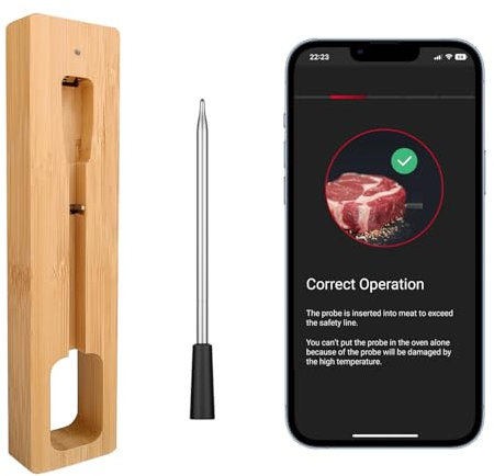 CirSureas Fleischthermometer Kabellos Bluetooth Grillthermometer IP67 Meat Thermometer Bratenthermometer für Backofen Grill Smoker Rotisserie Airfryer Sicher im Geschirrspüler