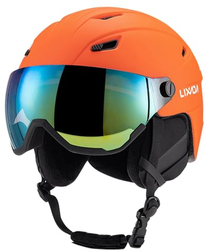 Lixada Skihelm mit Visier I Atmungsaktiver Skihelm Herren & Damen mit Lüftungsöffnungen I Unisex Skihelm I Größenverstellbar I Kopfumfang 55-61 cm