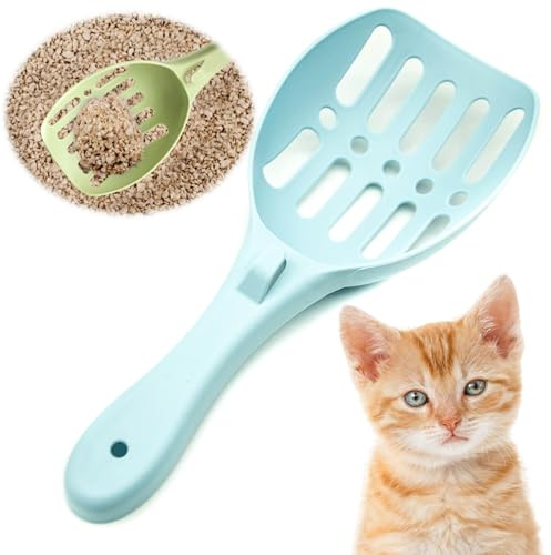 Petopedia Strong Cat Litter Scoop – Plastic Shovel for Cats Litters, Poop Scoop – Handy Sand Sifter, Sieve Cleaning Tool – Used with Litter Box and Trays for Cats & Kittens (Blue, Small)