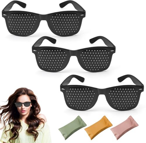 HENGBIRD 3Stück Rasterbrille Augentraining, Pinhole Glasses, Lochbrille für Augentraining Original, Lochbrille Rasterbrille Lochbrille für Augentraining Original und Entspannung, mit Brillentasche