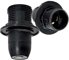 Portalámpara de plástico E14, terminal de resorte, media rosca, negro; ideal para lámparas de mesa, decoración y proyectos de iluminación.