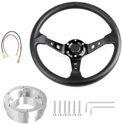 Volant voiture Pour Logitech G29 G920 G923 350 Mm 14 Pouces Auto Sport Drifting Volants Avec Plaque D'adaptation 70 Mm PCD interrupteur commande Capteur d'angle(Noir avec argent)