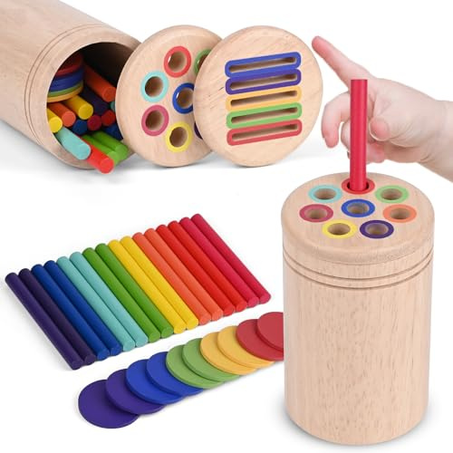 Gaethra Juguetes Montessori 1 Años, Materiales Montessori para Clasificar Formas y Colores, Juguetes Montessori de Madera Sensorial de Madera Regalo para Niños Niñas 1-3 Años (2 En 1)