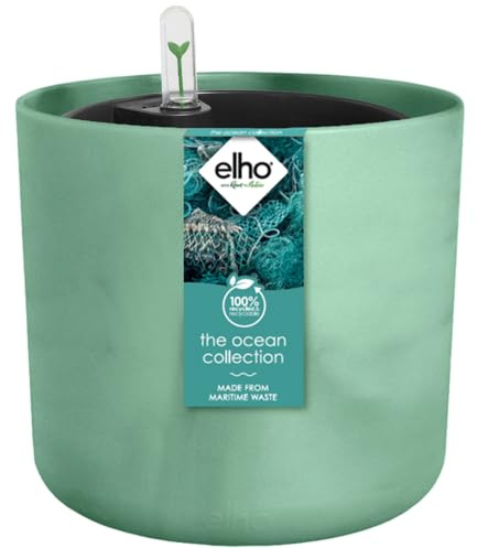 elho The Ocean Collection Rund 22 mit Selbstbewässerungssystem - Blumentopf mit Selbstbewässerungssystem - 100% recyclter Kunststoff - Ø 22.3 x H 20.4 - Grün/Pazifikgrün