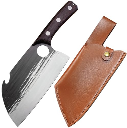 TUTCHUAN Chef Knife Japanese 7 inch Professional Hand Forged Kitchen Knives Full Tang High Carbon Stainless Steel Home and Outdoor Cooking Knife with Sheath for Cutting Chopping