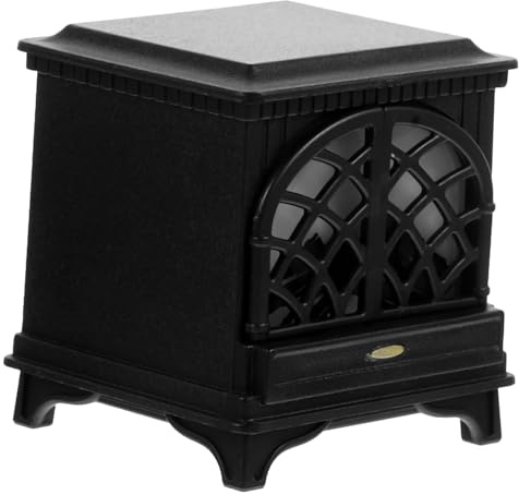 GALPADA Cheminée Miniature en Plastique Noire pour Meubles De Mini-Maison, Modèle Décoratif Lumineux, Taille Mini Adaptée pour Décoration Maison De Poupée, Accessoires Miniatures