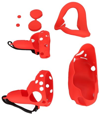 Acouto Ensemble de Housses en Silicone de 5 Pouces pour 2, Comprend Une Housse de Contrôleur, Coque VR, Shakes Stick Blanc, Conçu pour Protéger (Rouge)