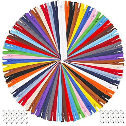 EuTengHao 100 Stück Nylon Reißverschlüsse, 20 cm, Nähzubehör mit Reißverschluss-Nähfuß für Kleidung, Taschen, Handwerk (20 Farben)