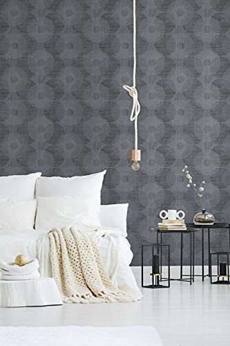 A.S. Création Tapet med cirklar attraktiv geometrisk grafisk fleece-tapet med glittereffekt svart grå matt glänsande strukturerad 378326