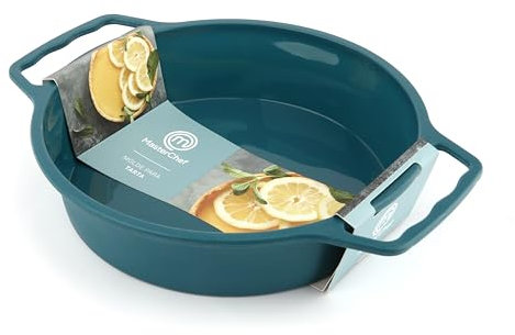 Master Chef Junior - Molde Tarta Redondo con Asas de Silicona Azul Pavo - Antiadherente y Seguro para Horno