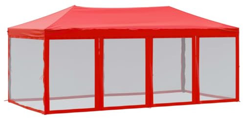 vidaXL Tente de Réception Pliable avec Parois Belvédère de Camping Pavillon d'Extérieur Tonnelle de Jardin Chapiteau Patio Rouge 3x6 m