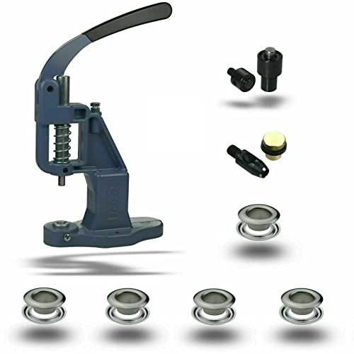 ISTA TOOLS Ösenpresse + 120 Stück (T-1) Ösen + Einsatzwerkzeug mit Lochpfeife, Messing-Ösen, Metallöse, Rundöse mit Scheibe, Messing, rostfrei (5 mm, Silber)