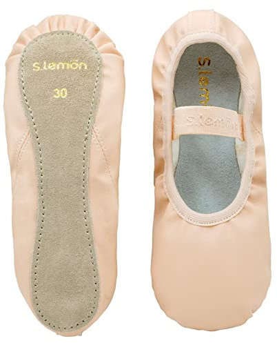 s.lemon Läder Balett Sneakers för Nybörjare Flickor,Komplett yttersula Balettskor, Rosa, 33 EU