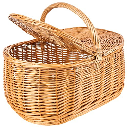 Creative Home Große Picknickkorb Weidenkorb mit Henkel Einkaufskorb | 45 x 30 x 38 cm (+/- 2 cm) | Groß und Leicht | Naturbraun | Handgeflochten | Universell und Langlebig Osterkörbchen Geflochten