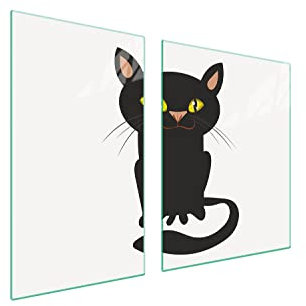 DarHaus Herdabdeckplatten tweiteilig 100x52 cm Ceranfeld Abdeckung Glas Spritzschutz Abdeckplatte Glasplatte Herd Ceranfeldabdeckung Deko, Katze Weiß