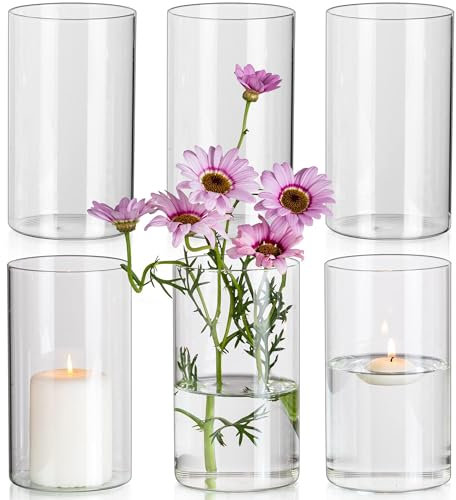 Glasseam Vaso Trasparente Per Fiori, Vasi Cilindrici Moderni 6 Pezzi, 15 X 8,5 Cm Vasi Di Vetro Per La Decorazione Della Tavola, Vasi Uragano Vaso Decorativo Tulipano Per La Tavola Da Pranzo