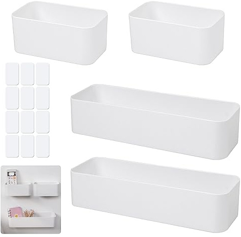 LANSKYLAN 4 Stück Aufbewahrungsbox Schmal Duschkorb Deckelloser Behälter Selbstklebender Duschregal Ohne Bohren Duschablage Schmale Ordnungsboxen Schubladen Wandhängend für Dusche Badezimmer Küche