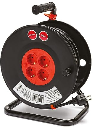 Velamp Kabeltrommel 40m, Kabelrolle mit 4 Steckdosen, H05VV-F 3G1,5mm2.