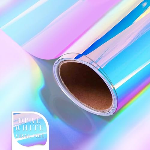 ZJTAPE Holografische Selbstklebende Vinylfolie Plotter - 30,5 x 250 cm Opalweiß Permanente Vinyl Rolle, Holographisches Spektrum, Regenbogenfarben für DIY Partydekoration, Kunsthandwerk