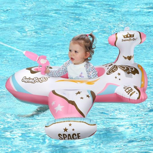 Swimbobo Tank Pool Floats with Water Gun Kids Toddler Pool Floaties Swim Floaty Rafts Lake Beach Party Pool Toys for Boys Girls(Pink Airplane)