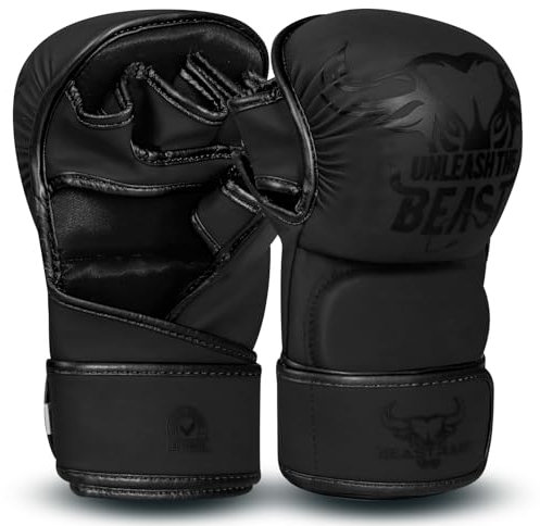 BEAST RAGE MMA-Handschuhe für Männer und Frauen verstellbare Handgelenkstütze offene Handfläche Kampfsport-Handschuhe Grappling Sparring für Muay Thai Käfigkampf Taekwondo Kickboxen Boxtraining