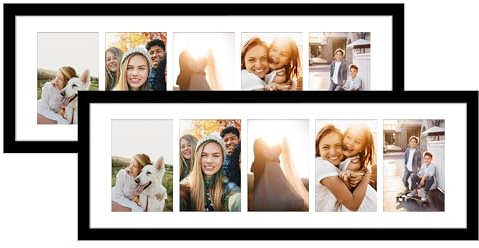 VIOLABBEY 8x24 Picture Frame 2Pack, Fits Five 4x6 Photos or One 8x24 Picture, Wall Frames Collage Decor, Black 4x6 Collage