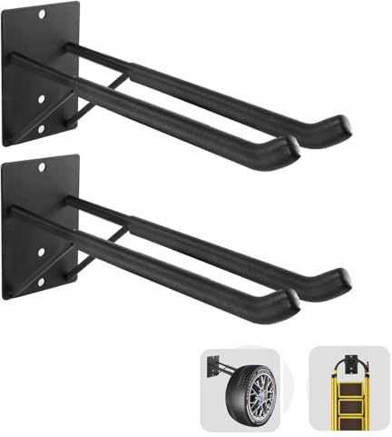 Ganci da Garage Heavy-Duty da 36 cm, Il Design Triangolare è più Stabile, Gancio Muro per Pneumatici, Scale e Sedie Pieghevoli
