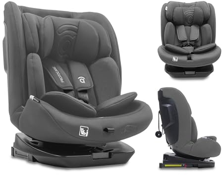 Asalvo PROTOCARE Silla de Auto i-Size (40-150 cm), Giratoria 360º, A Contramarcha y En Sentido de la Marcha, Con Isofix y Top Tether, Reclinable y Evolutiva, Gris