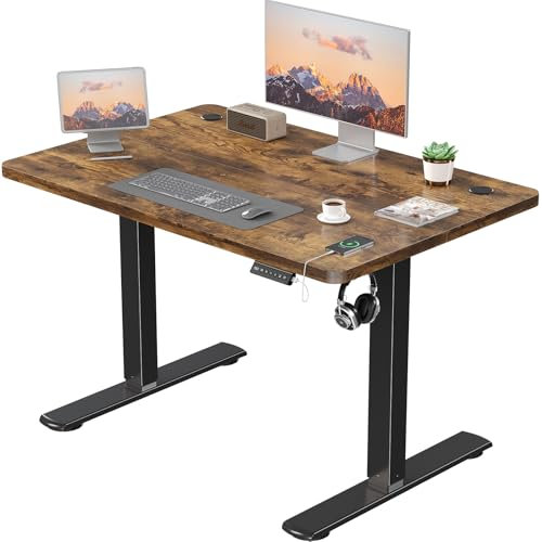 JUMMICO Höhenverstellbarer Elektrischer Schreibtisch mit USB Ladeanschluss, Schreibtisch Höhenverstellbar, Ergonomischer Steh-Sitz Tisch 100 x 60 cm, Braun
