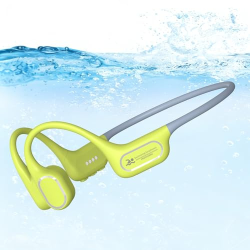 Soft Liquid Silicone Bone Conduction Swimming Headphones Underwater,IPX8 Waterproof Earbuds,Open Ear Swim Headphone with Skin-Friendly Silicone/Built-in 32G MP3-Player Earphones for Swim-Lime Green