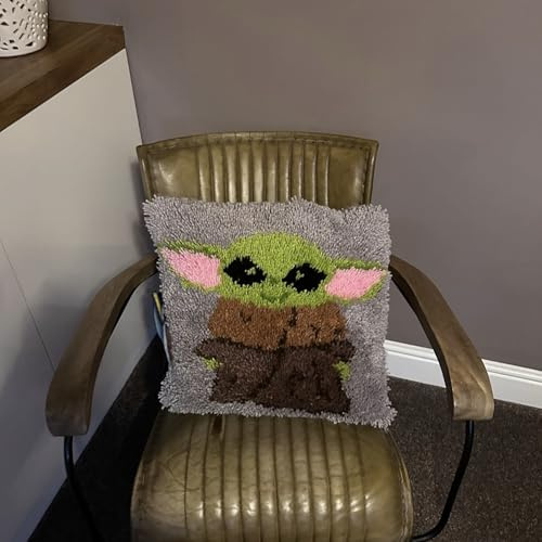ROCKY&CHAO Kit de crochet – Housse de coussin et tapis noué à faire soi-même (sans rembourrage de coussin), 43 × 43 cm, kit de crochet pour adultes et enfants, décoration d'intérieur DIY Gris