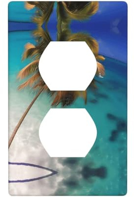 Phayah Placa de pared dúplex con patrón de las Islas del Caribe, tamaño estándar, policarbonato termoplástico, cubiertas de enchufe dobles