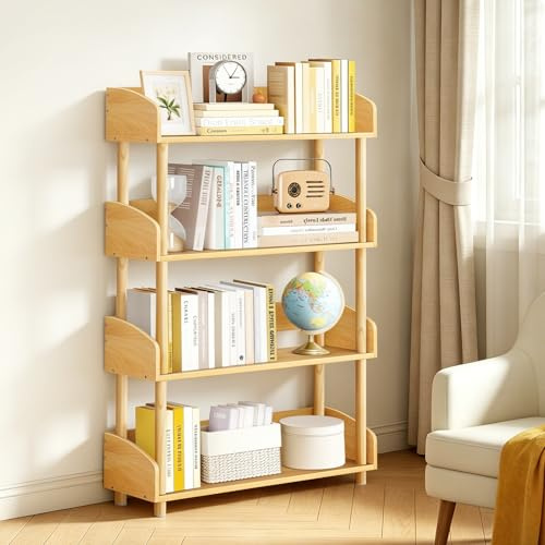 OUTONLIFE Estantería de 4 Niveles, Estantería para Libros Abierta Vertical, Mueble Independiente de Madera Maciza para Salón, Dormitorio y Habitación Infantil