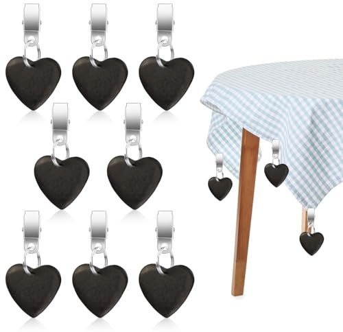 Qcdou Pesi per Tovaglia, 8 Pezzi Ferma Tovaglia da Tavola, a Forma di Cuore, Fermatovaglia con Mollette, Fermatovaglia da Esterno, per Tovaglie per Giardini, Feste, Picnic (Nero-B)