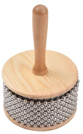 POENVFPO Strumento a Percussione Cabasa in Legno, Shaker con Perline in Metallo con Catena Placcata in Nichel, Dimensioni Medie per Musica in Classe, Performance di Gruppi per Bambini