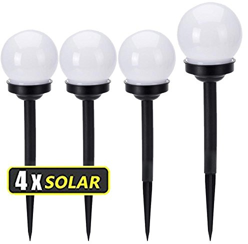 Bakaji - Lámparas solares de LED, de jardín, en forma de bola, 4 postes, de carga solar, 34 x 10 cm