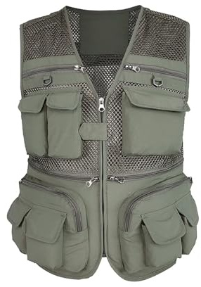 Spanye herr fiske jakt väst utomhus resor verktyg taktisk väst arbetsjacka flera fickor, Stil 01 Armégrön, L