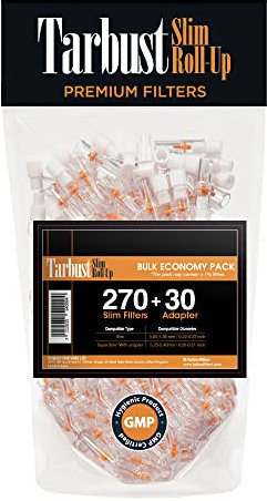 Tarbust 300 Slim, Desechables Filtros de Cigarros, Boquillas para Delgado Cigarros y Tabaco Papeles de Liar, 270 Filtros + 30 Adaptadores de Cigarrillo Superfino, 6mm Filtro Anti Nicotina y Alquitrán