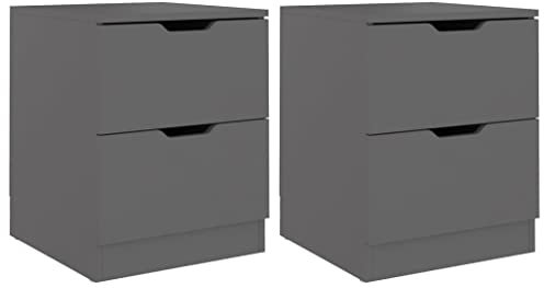 vidaXL 2X Nachttisch mit 2 Schubladen Nachtschrank Nachtkonsole Nachtkommode Schlafzimmer Schrank Kommode Nachtkästchen Grau 40x40x50cm Holzwerkstoff