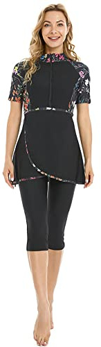 TaissBocco Maillot de Bain Modeste à Manches Courtes pour Femme avec Protection Anti-irritations (K3, L)
