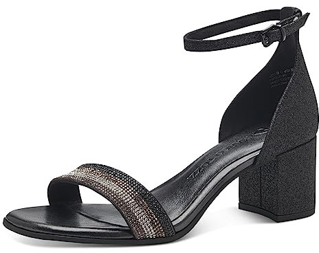 MARCO TOZZI Damen Sandalen mit Absatz mit Riemchen Glitzer, Schwarz (Black Glitter), 38