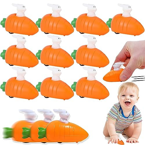 lankai 10 Piezas Juguete de Cuerda de Conejos de Pascua, Coche de Juguete de Zanahoria, Conejito Retráctil para Niños, Adecuado para Recompensas de Juegos, Educación de La Primera Infancia (Naranja)
