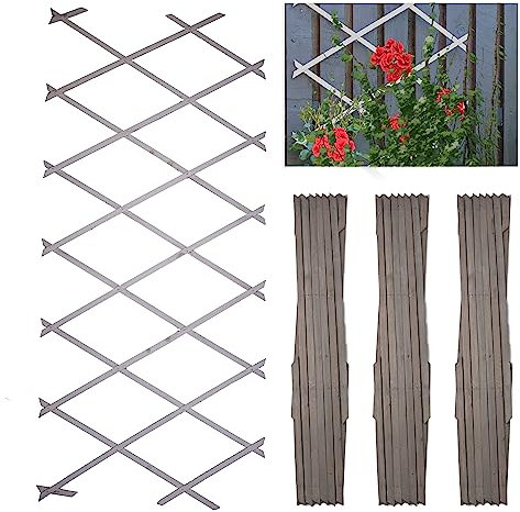 DIVCHI Wooden Trellis Expandable Garden Wall Trellis For Climbing Plants Decoration & Plants Partitioning (Pack Of 3) (180cm x 60cm) (Grey)