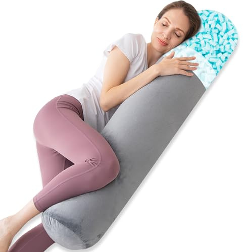 1 MIDDLE ONE Body Pillow, Memory Foam Round Body Pillows for Adults, Firm Long Bolster Pillow for Bed, Cylinder Tube Roll Pillow with Velvet Cover, 47x7.87 Inches, Grey
