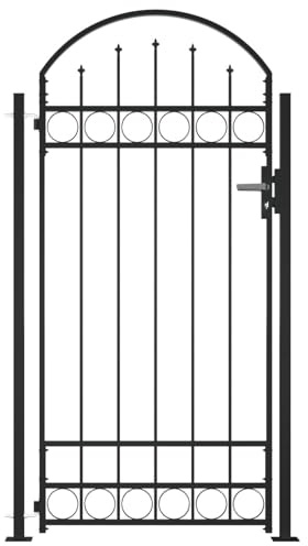 ARKEM Cancello per Giardino a Rete con Serratura e Maniglie Stabile Durevole Ingresso Porta Recinzione in Acciaio Zincato,Cancello per Recinzione ad Arco con 2 Pali 105x204 cm Nero