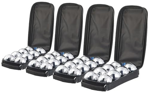 PEARL Bocciaspiele: Boule- & Boccia-Spiel: 32 Metall- und 4 Holz-Kugeln, Abstandsmesser (Boulespiel, Boule-Spiele mit Metallkugeln, Geburtstag)