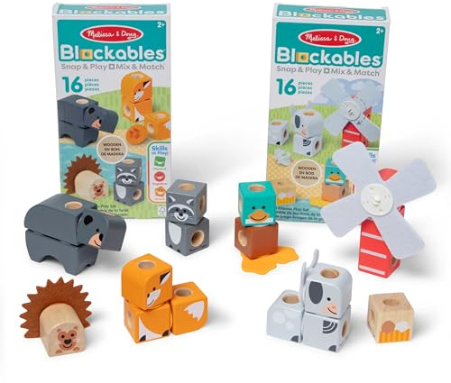 Melissa & Doug Blockables™ Farm and Woodland 2-Pack Bundle Connectable Wooden Building Blocks Preschool Play Set Toy